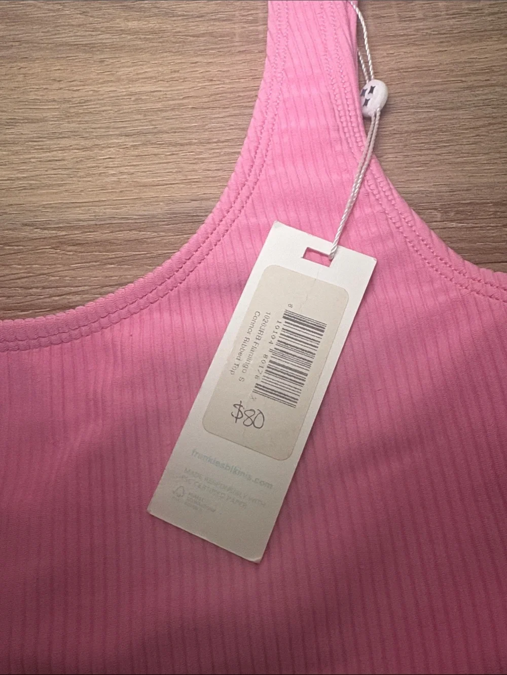 NWT Frankie's Bikinis Pink Ribbed Scoop Bikini Top